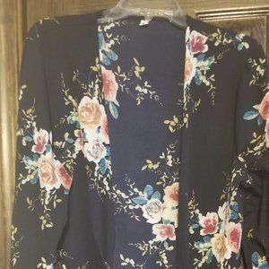 Navy Floral Open Kimono XXL